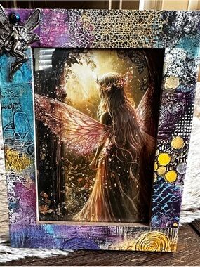 Hand crafted Fairy Print decorative frame in Purple and Gold